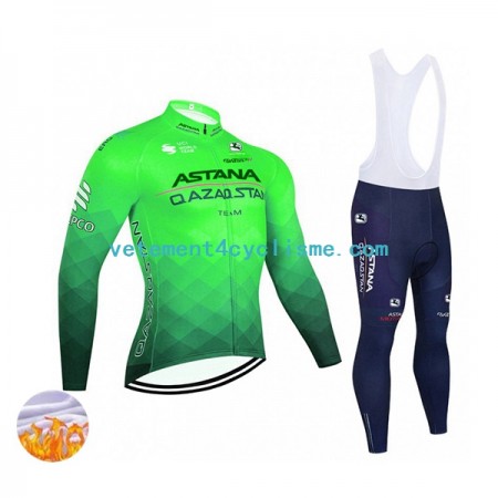 Homme Tenue Cycliste Manches Longues et Collant à Bretelles Hiver Thermal Fleece 2022 Astana Qazaqstan Team N003